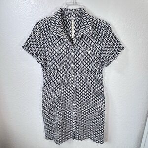 Uncle Frank Blue and White Notched Collar Shirt Dress M Pockets Floral NWOT